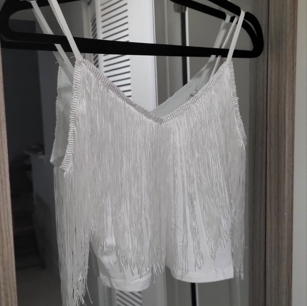 White Fringe Crop Top
